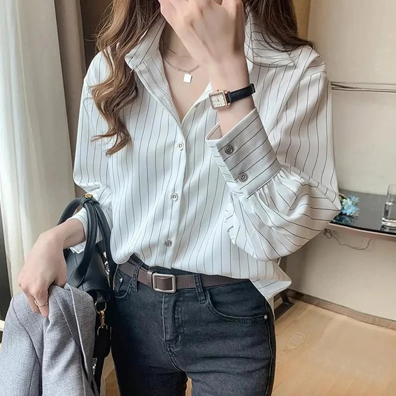 Women’s Striped Vintage Loose Long Sleeve Shirt